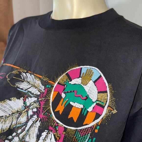 Vintage Black Native American Puffy Embellished Graphic Single Stitch T-Shirt Si - Picture 13 of 16